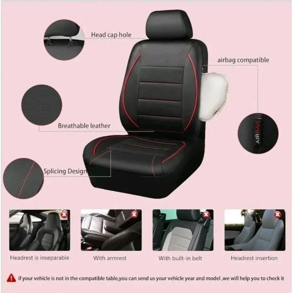 CAR PASS Universal FIT Piping Leather Car Seat Cover, for SUV's‎ Red Black